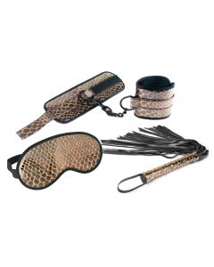 Spartacus Faux Leather Wrist Restraints Blindfold & Flogger Bondage Kit